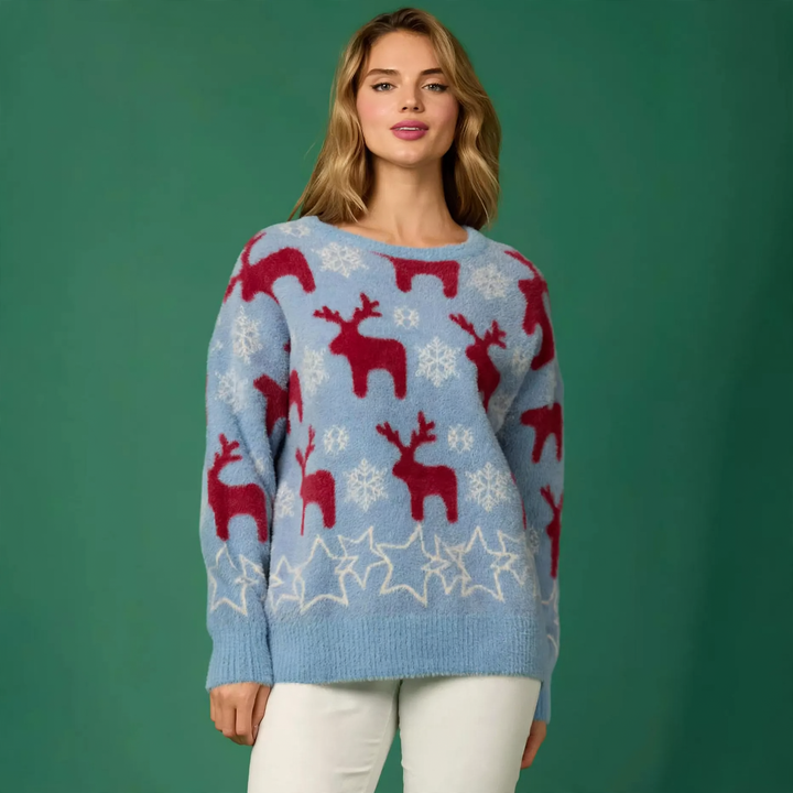 Ladies' Christmas sweater with reindeer and tree motif