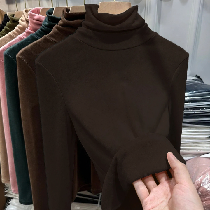 Women's long sleeve shirt with standing collar, lined