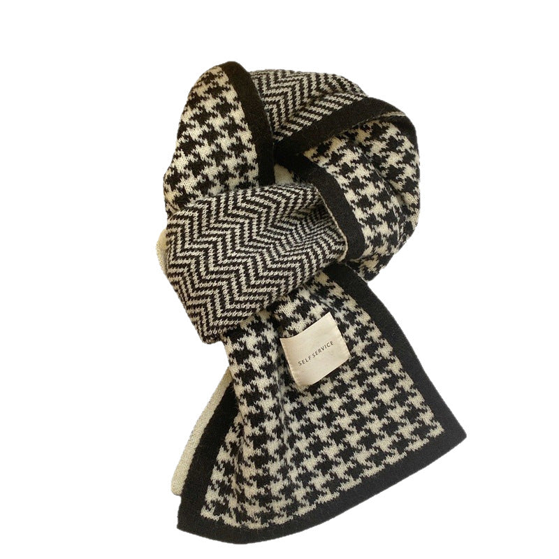 Houndstooth scarf, knitted, 50x50 cm