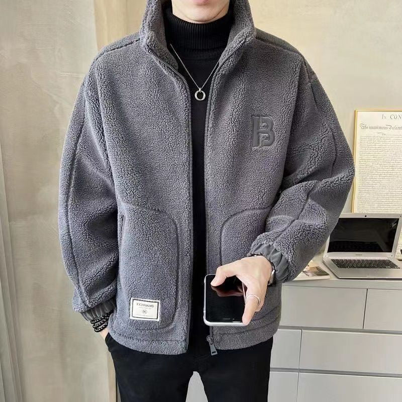 Padded men's jacket with lamb fleece imitation