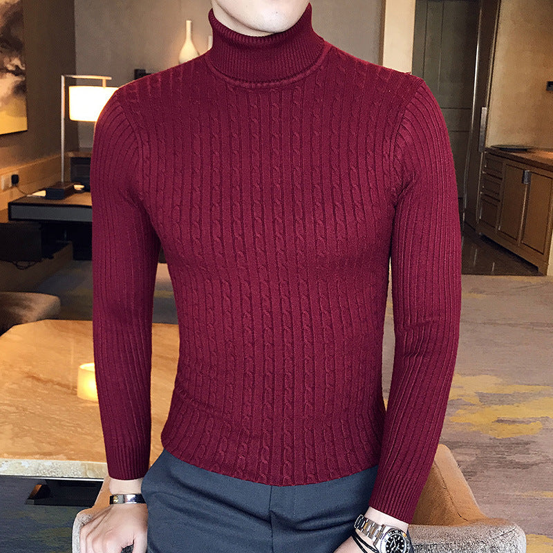 Men's knitted sweater with roll neck and cable pattern