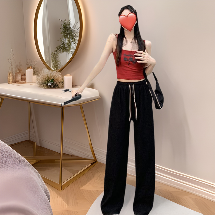 Women's corduroy pants with wide leg and drawstring