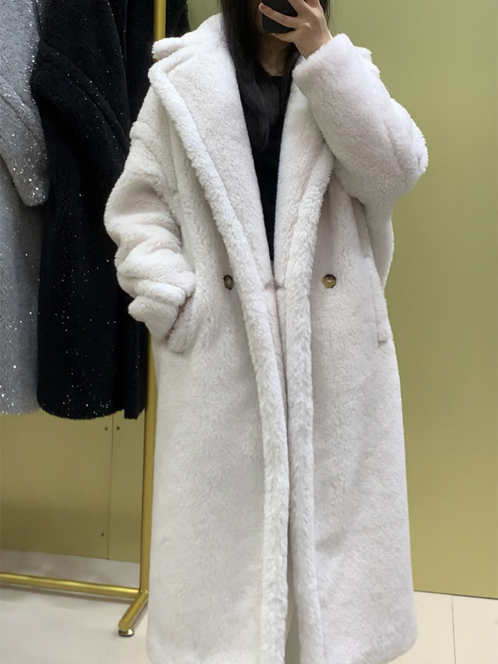 Teddy Coat with Gloss Effect, Mid-Length, Women's