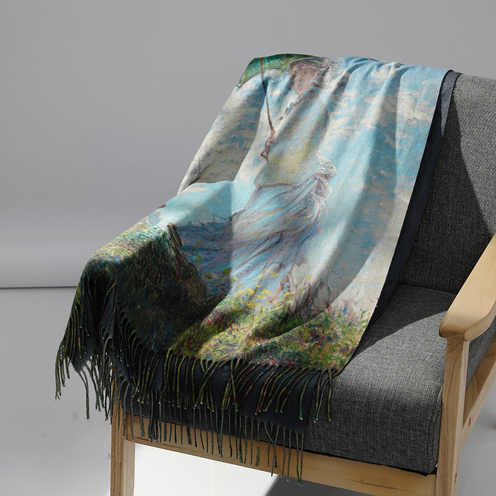 Women's scarf with art cashmere feel and art print, 70x180 cm
