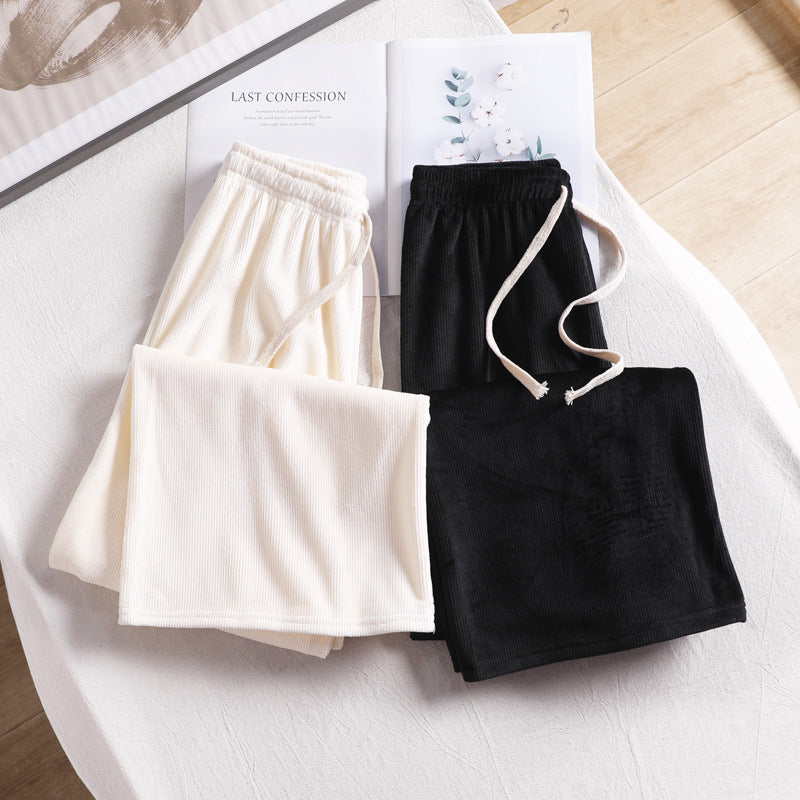 Lined cord wide pants with drawstring