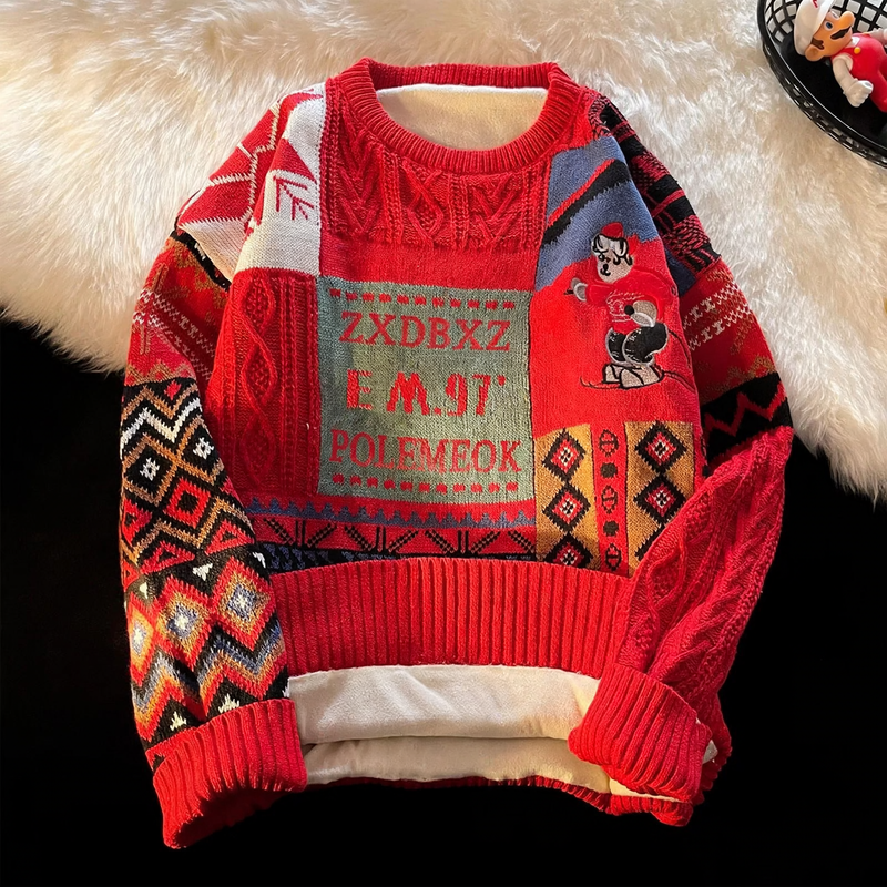 Nordic retro knitted sweater, lined, for women and men