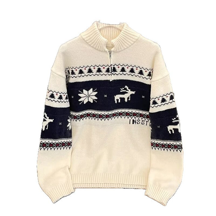 Knitted sweater with half zipper