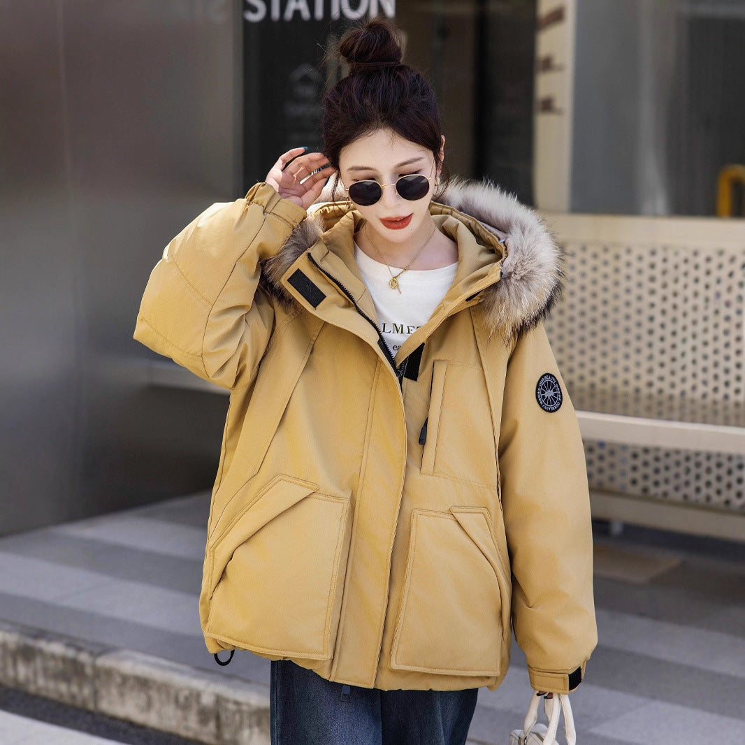 Women’s down coat, mid-length, plus sizes, white duck down