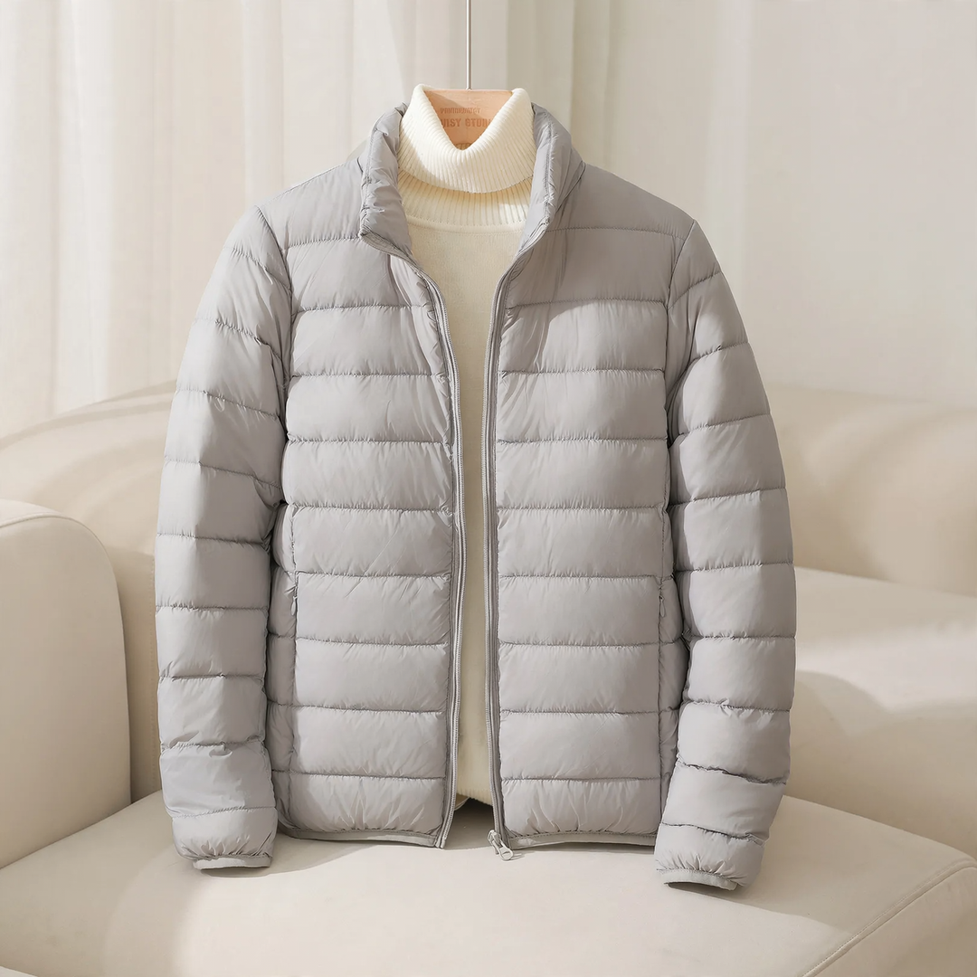 Short, lightweight women's down jacket, stand collar