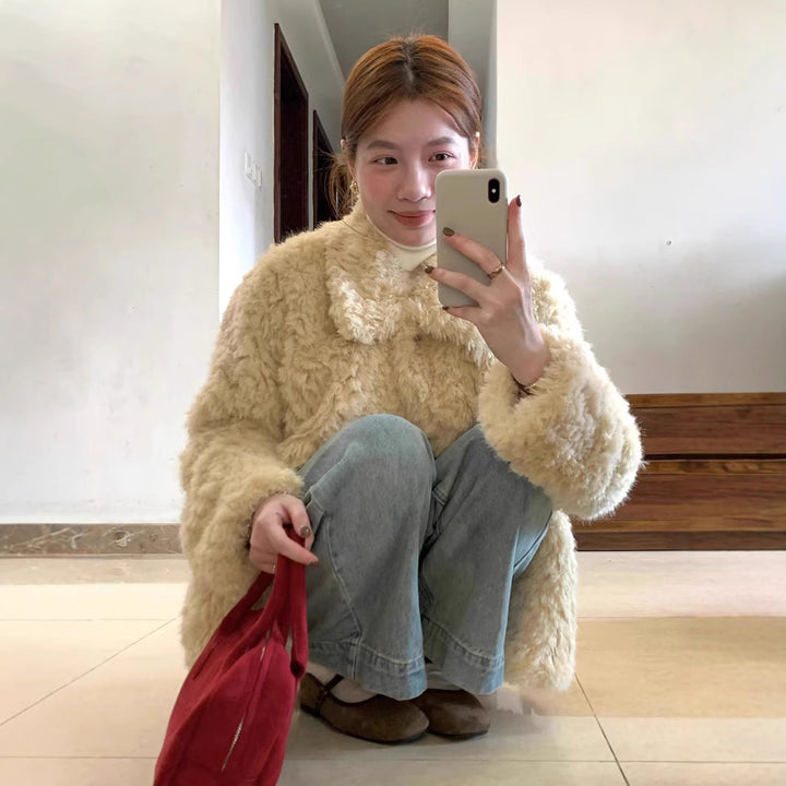 Loose lamb fur imitation jacket for women