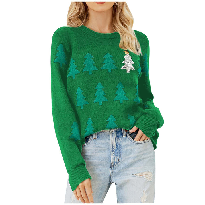 Women's Christmas Sweater with Christmas Tree Jacquard