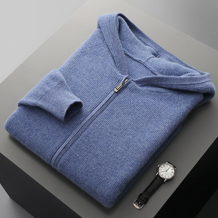 Men's cashmere hoodie cardigan, thick