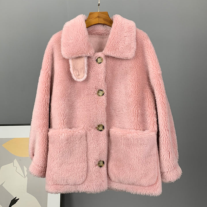 Women's coat made of 100% wool, lambskin look