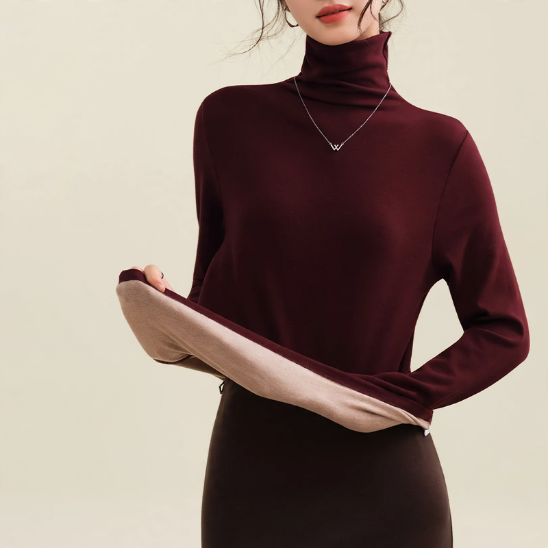 Women's Wool-Silk Sweater, lined, with stand-up collar