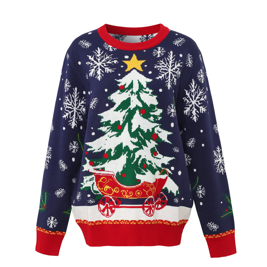 Christmas knit sweater with tree jacquard