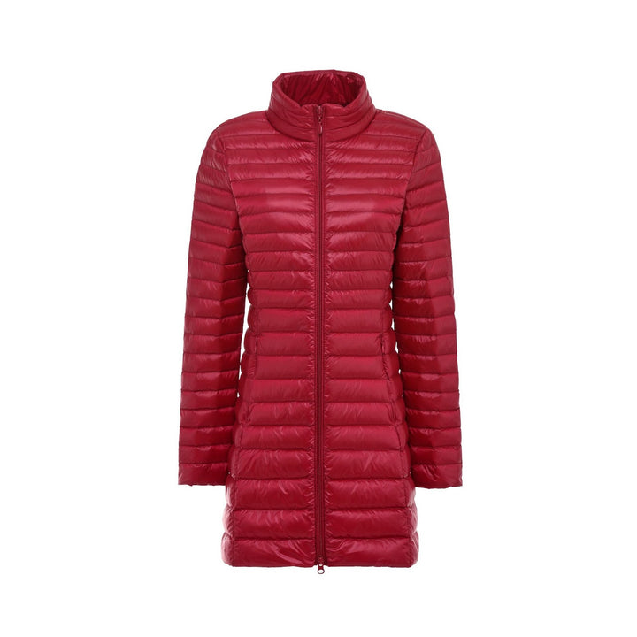 Women's down coat, mid-length, stand-up collar