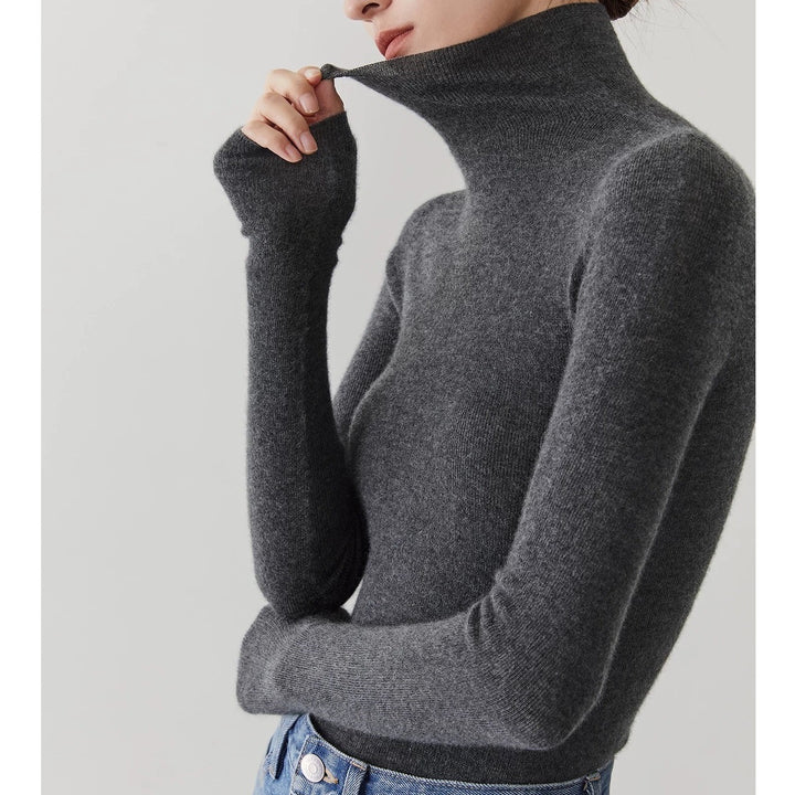 Women's cashmere sweater with stand-up collar, seamless