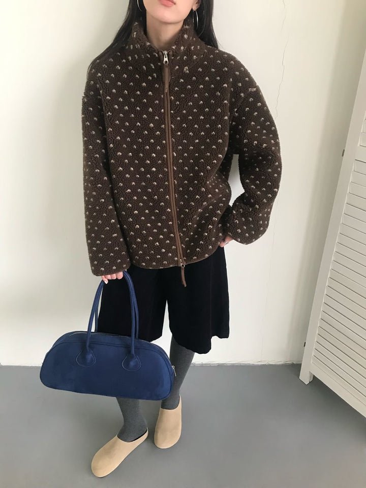 Dotted lamb fleece jacket with zipper