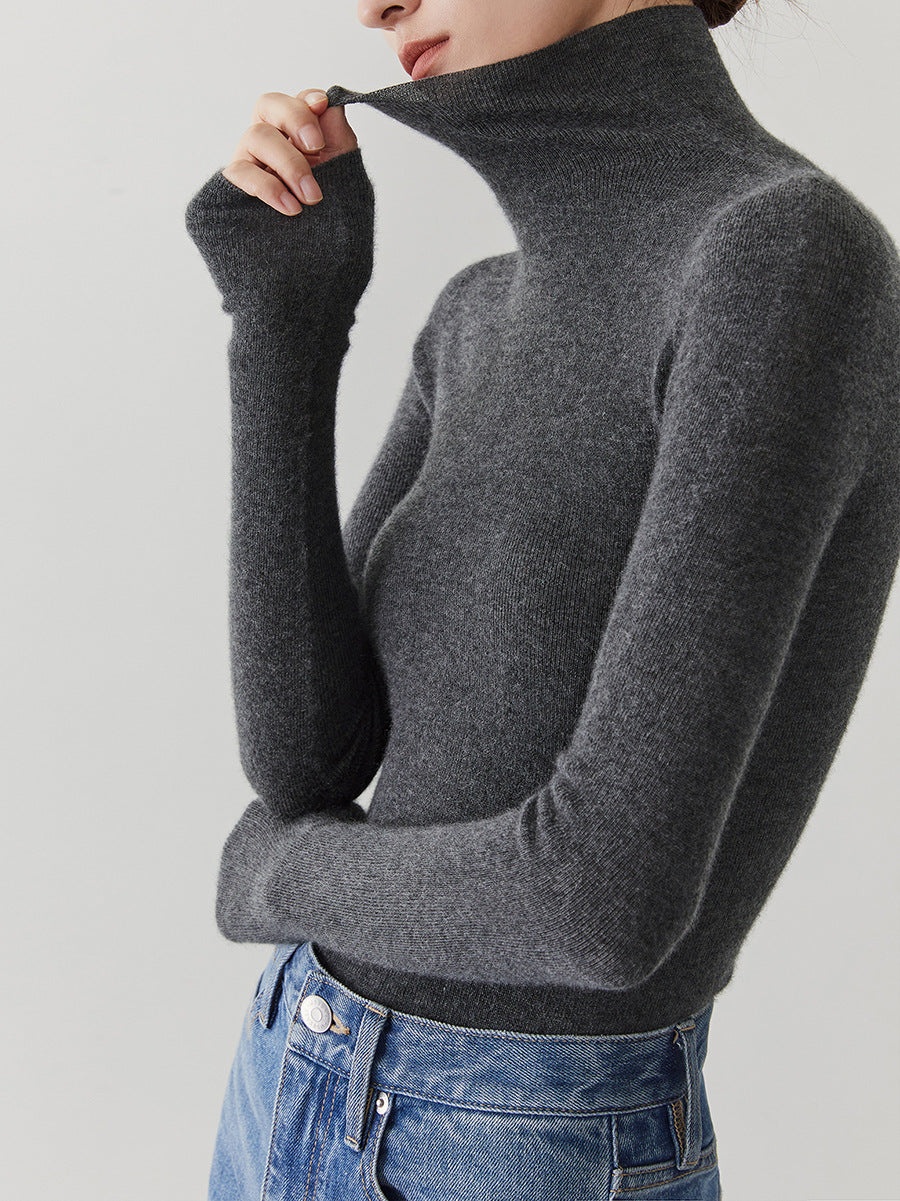 Women's cashmere sweater with stand-up collar, seamless
