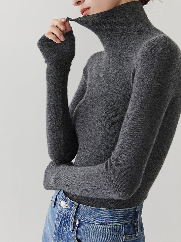 Women's cashmere sweater with stand-up collar, seamless