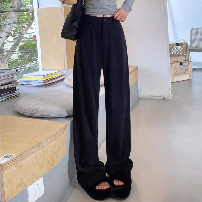 Quilted corduroy pants with wide leg, high waist