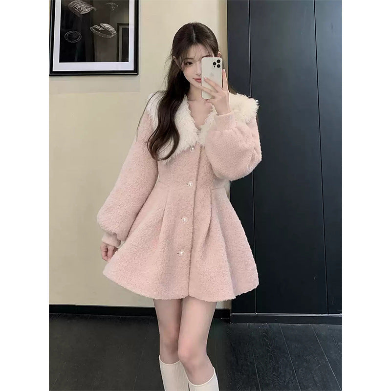 Ladies jacket made of lamb fleece imitation, lined