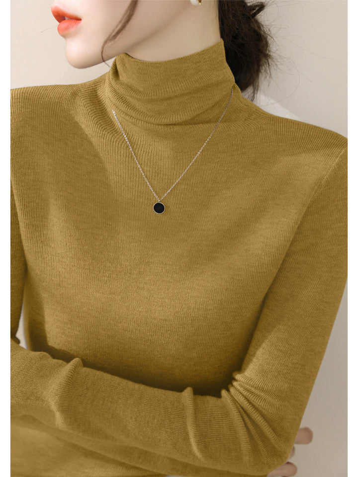 Women's knitted sweater, fitted, with stand-up collar