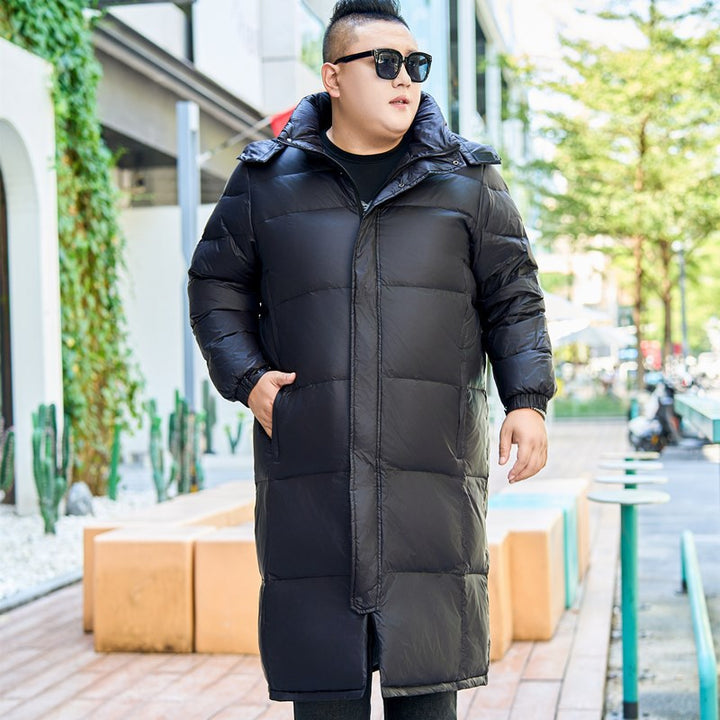 Long men's down jacket, plus size, knee length