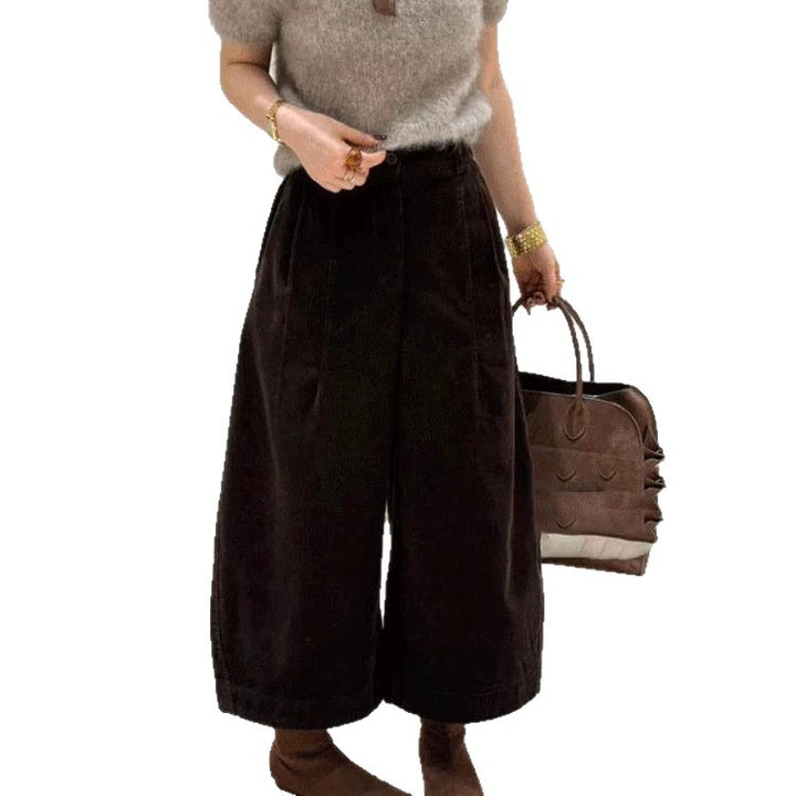 Cord trousers with wide leg, high waist, autumn/winter