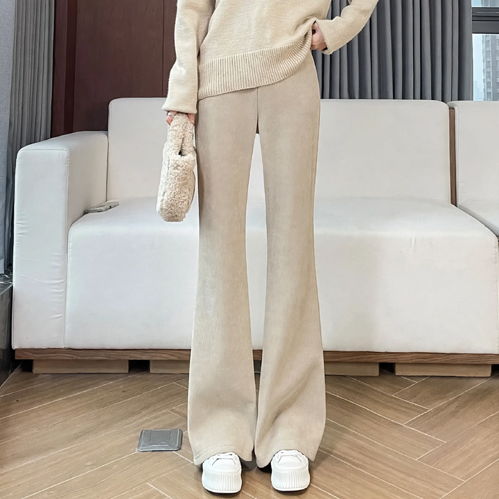 Chenille-flared trousers for women
