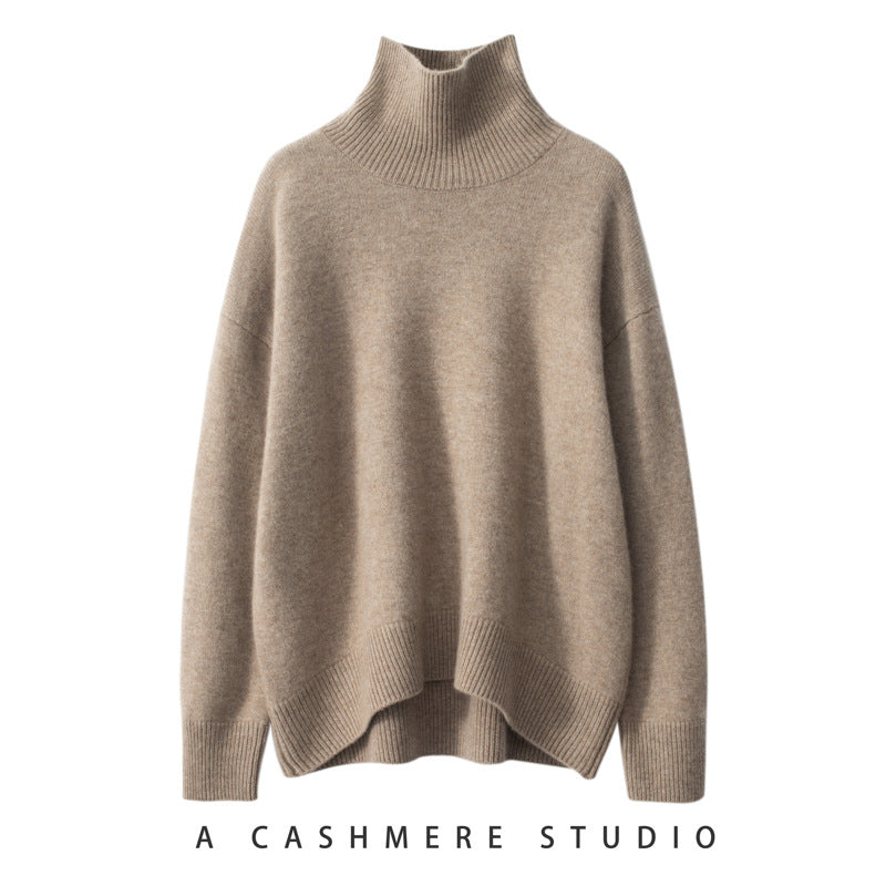 Women's cashmere sweater, high collar, loose fit