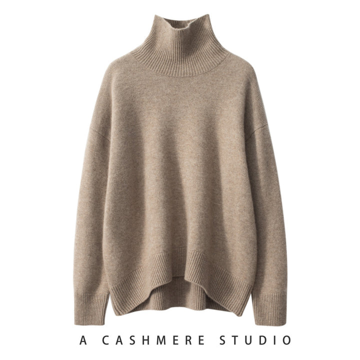Women's cashmere sweater, high collar, loose fit