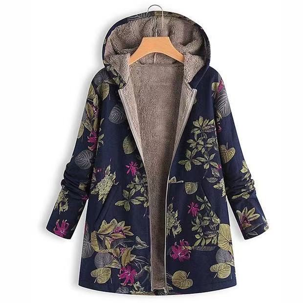 Padded hooded jacket with zipper and print