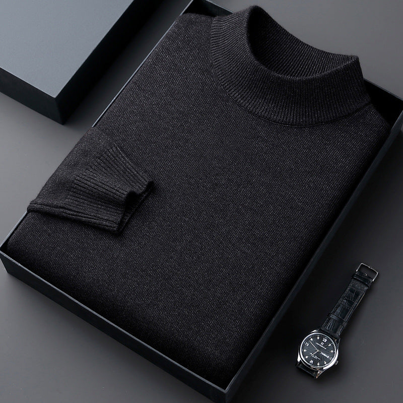 Men's pullover with stand-up collar, finely knitted