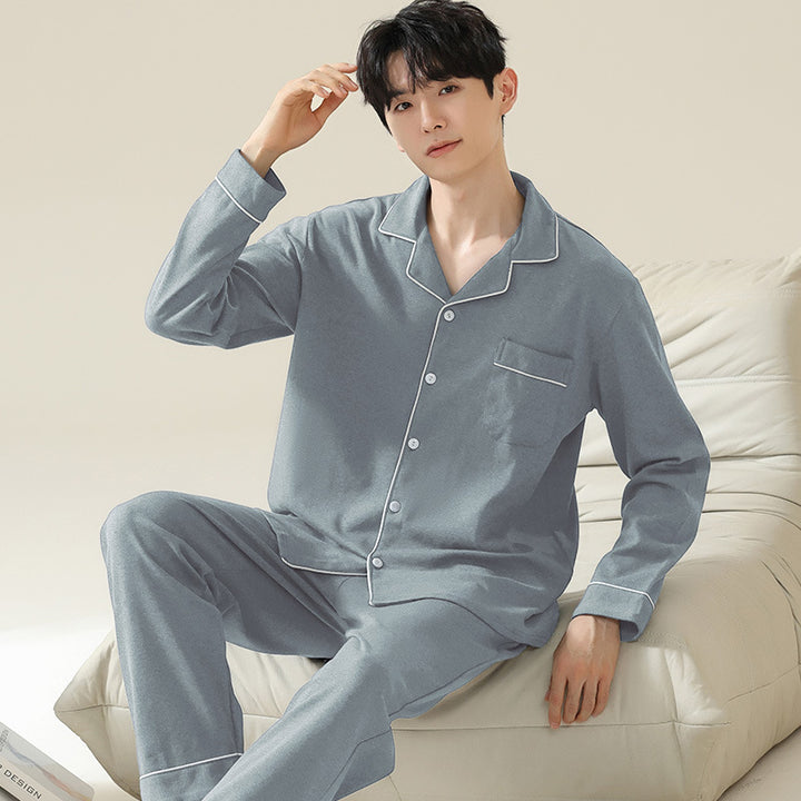 Men's Pajama Set, Cotton, Long Sleeve, Simple