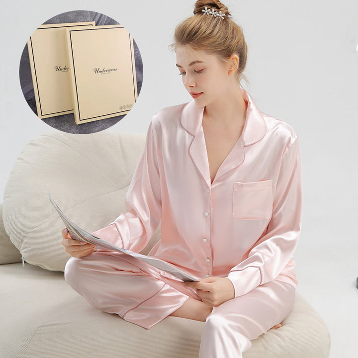 French Women's Pajama Set made of Ice Silk, Long Sleeves