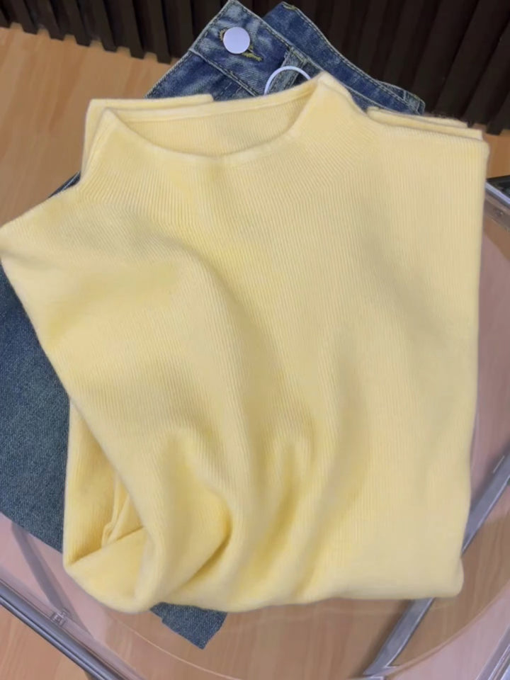 Women's knit pullover with stand-up collar, soft material