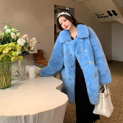 Sheepskin imitation coat, knee-length, women's