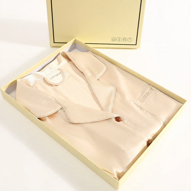 French Women's Pajama Set made of Ice Silk, Long Sleeves