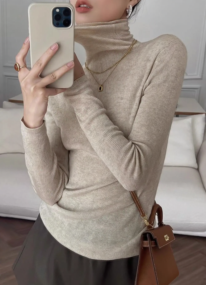 Women's cashmere wool sweater, thin, stand-up collar