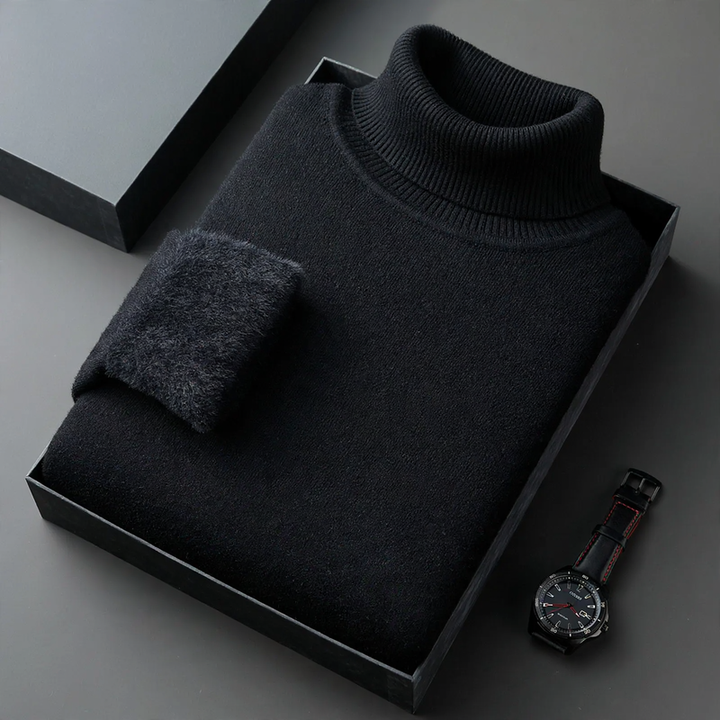 Men's knitted sweater with roll neck and wool blend