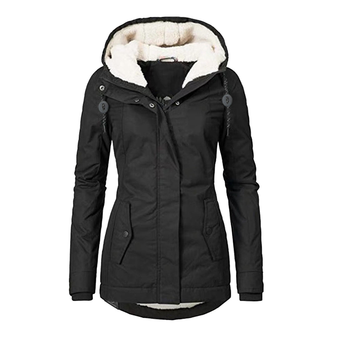 Fleece-lined parka with lambskin imitation