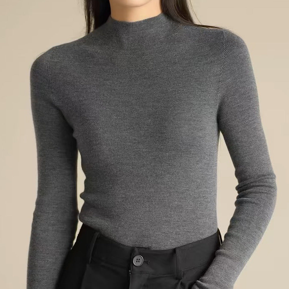 Ladies' cashmere sweater with stand-up collar, slim fit
