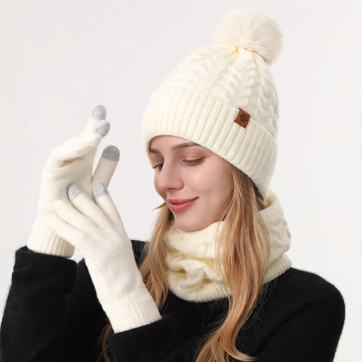 Winter Set: Knitted hat, scarf, and gloves
