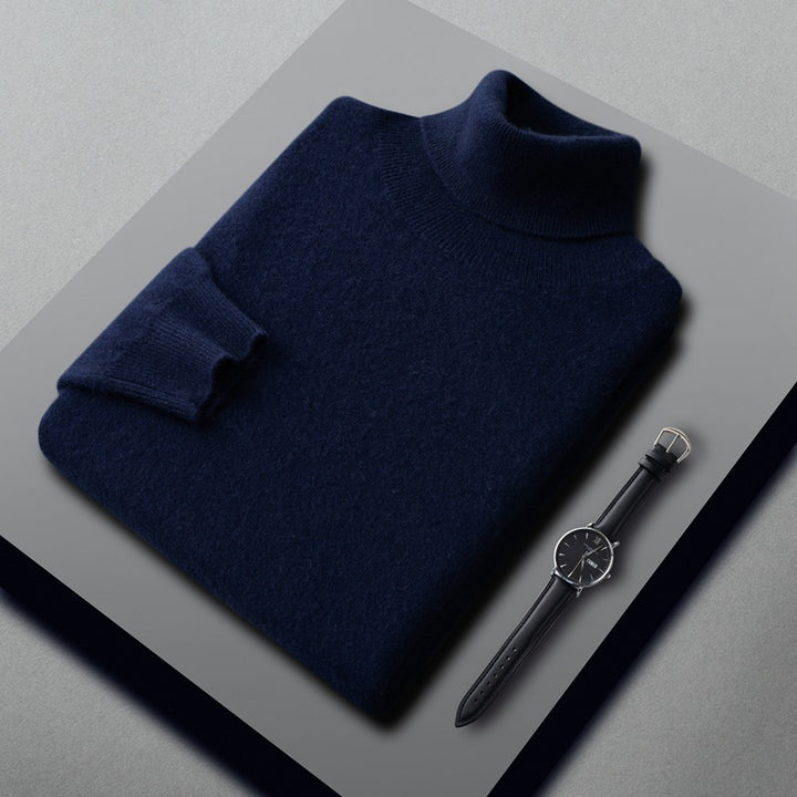 Men's Cashmere Sweater, High Collar, Business Casual