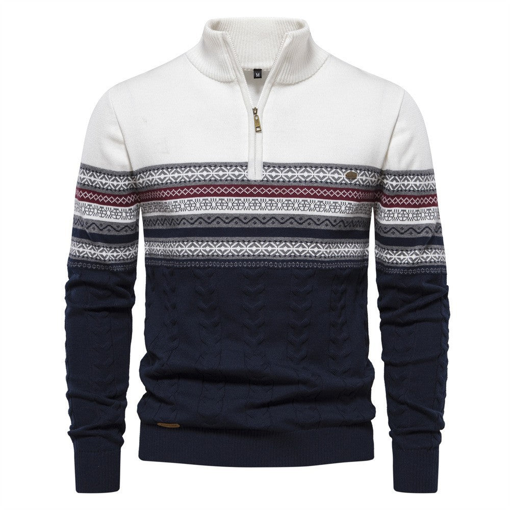 Modern men's knit sweater with stand-up collar