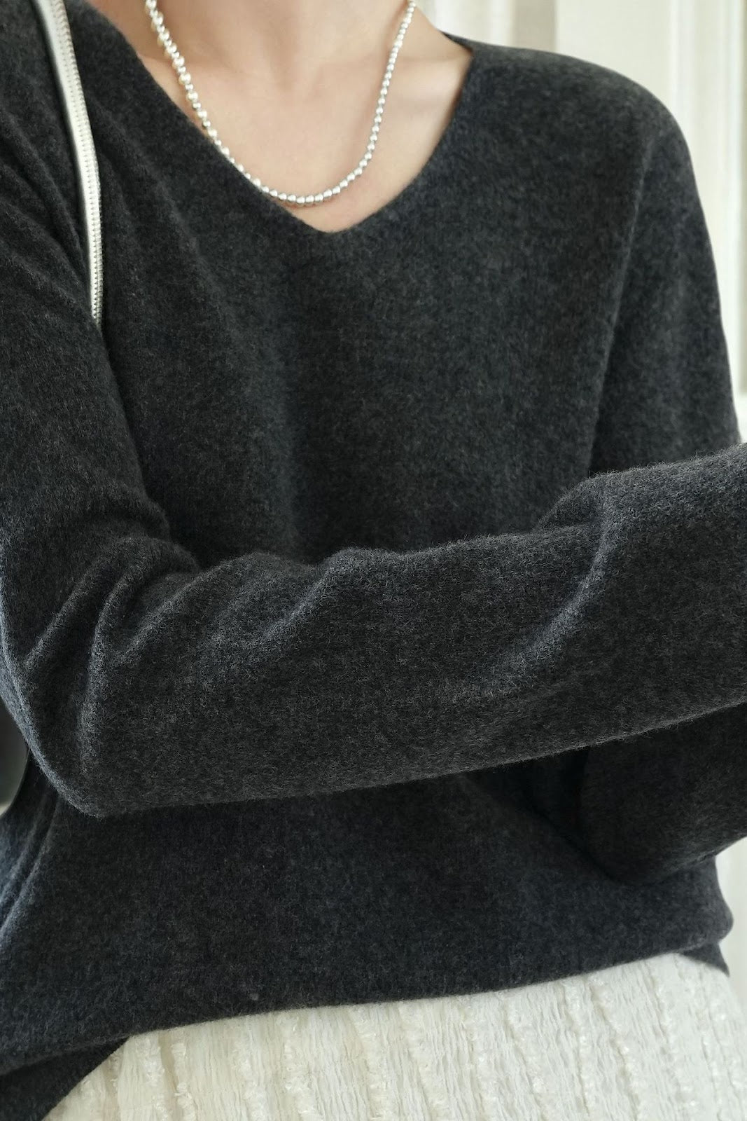 Women's wool sweater, V-neck, loose fit