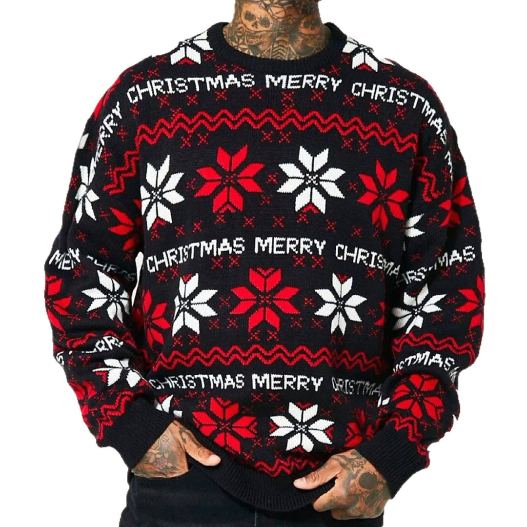 Men's Christmas Sweater, Snowflake and Letter Pattern