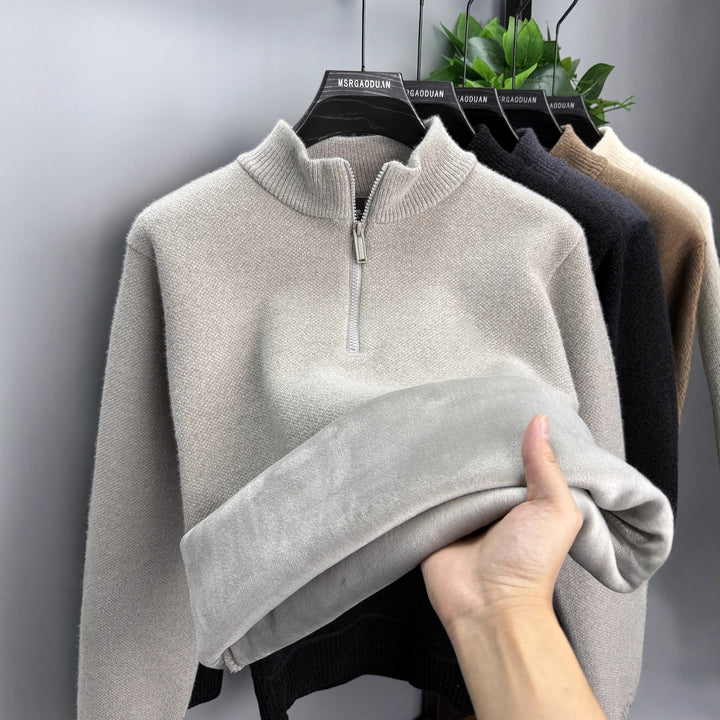 Men's pullover with zipper, lined, stand collar