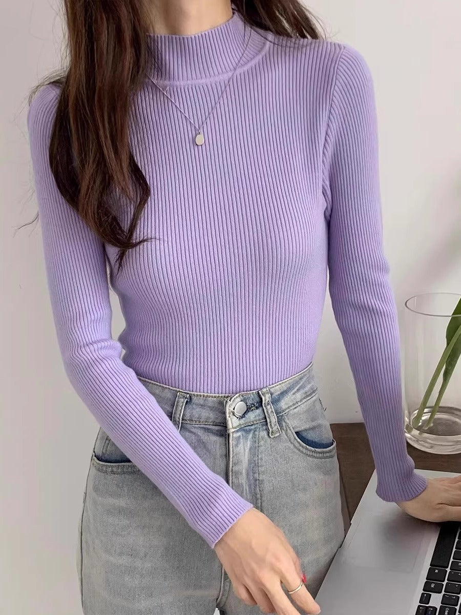 Versatile women's knitted pullover with stand-up collar